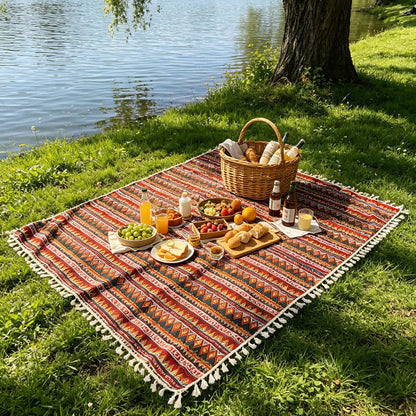 Coperta da picnic tribale in stile boho con nappe - image 2