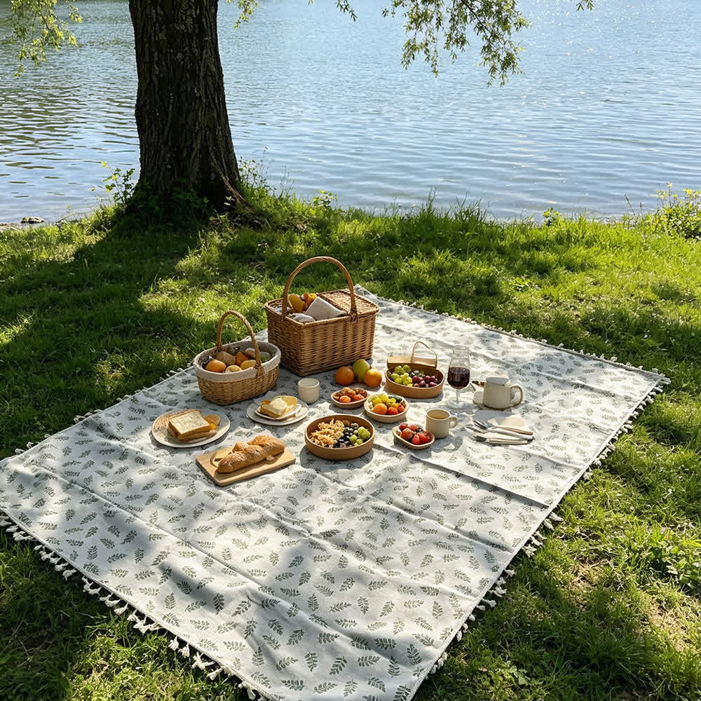 Tovaglia da picnic minimalista con motivo a foglie - image 2