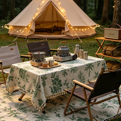 Coperta da picnic vintage con stampa forestale e nappe - image 1