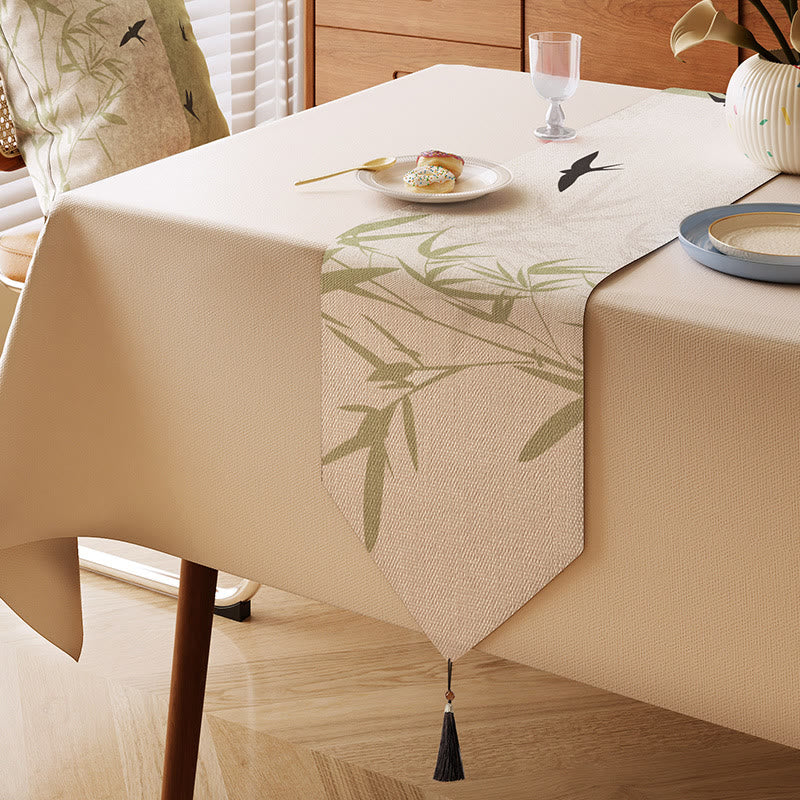Runner da tavola Bamboo & Swallow con stampa a inchiostro - Beige - 13" × 87" - image 0