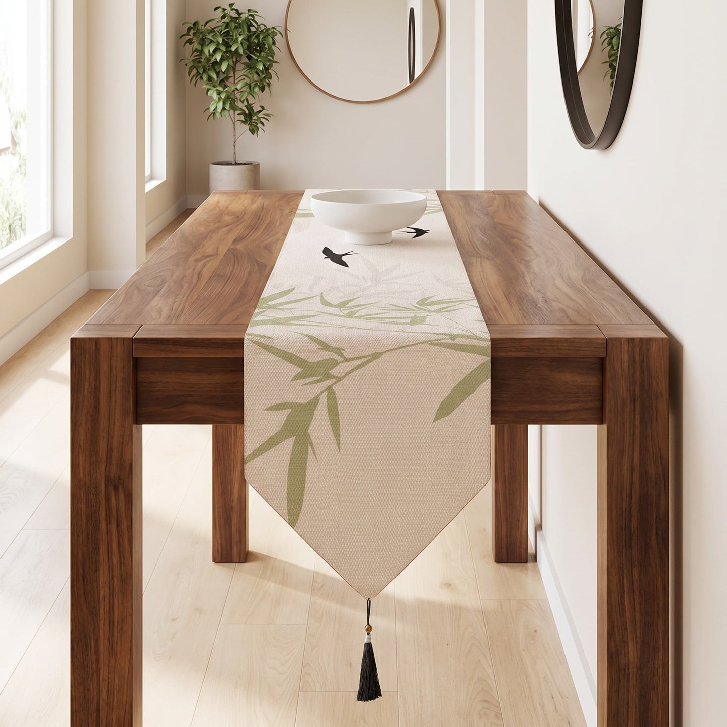 Runner da tavola Bamboo & Swallow con stampa a inchiostro - image 1
