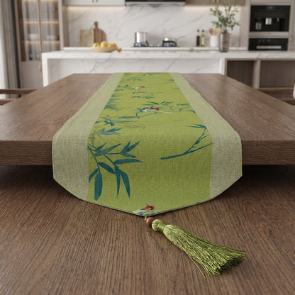 Runner da tavola con bambù verde e uccelli - image 2
