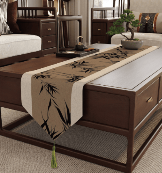 Runner da tavola in bambù con effetto inchiostro marrone - Marrone - 12" × 102" - image 0