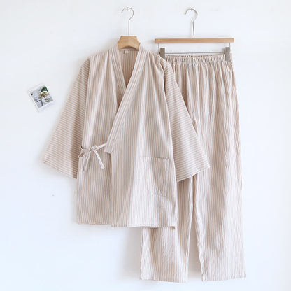 Kimono unisex a righe in garza di cotone - Cachi - L - image 3