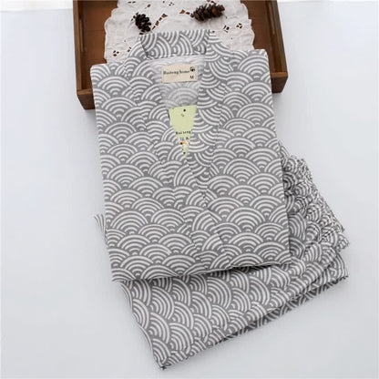 Completo da casa unisex Seigaiha con kimono in cotone. - Grigio - L - image 3