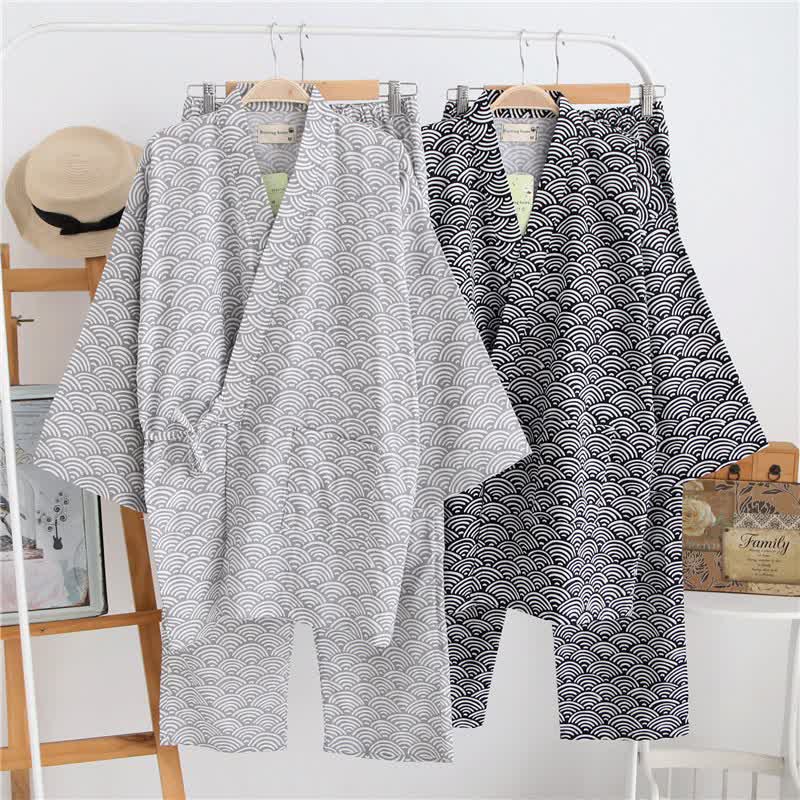 Completo da casa unisex Seigaiha con kimono in cotone. - image 0