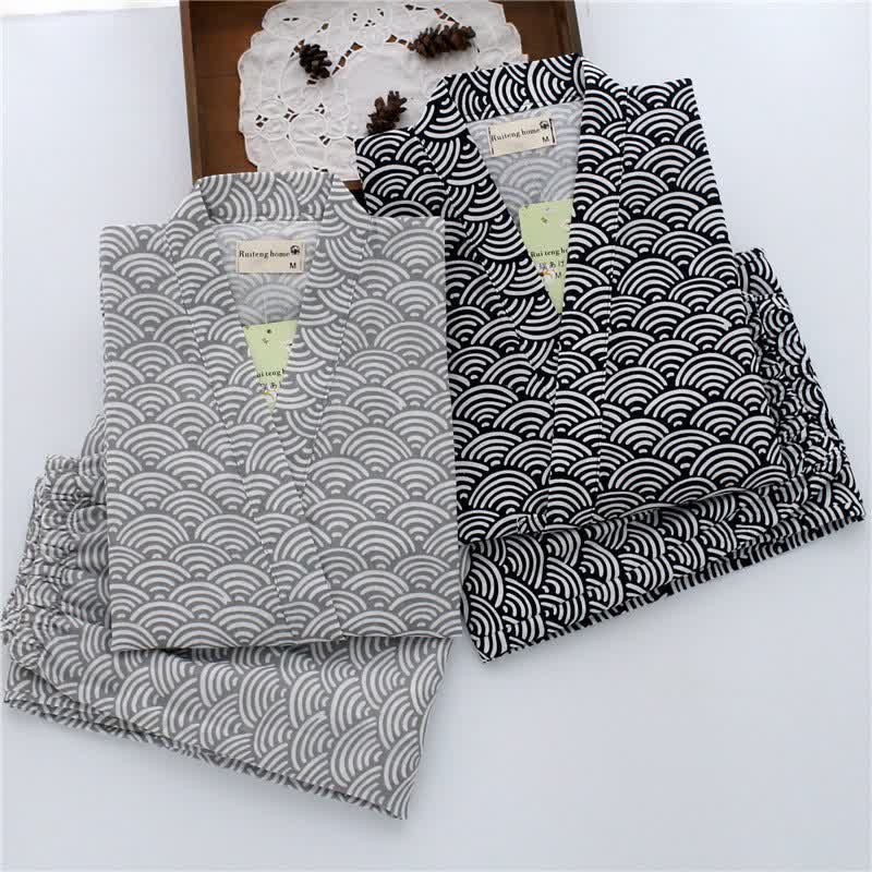 Completo da casa unisex Seigaiha con kimono in cotone. - image 1