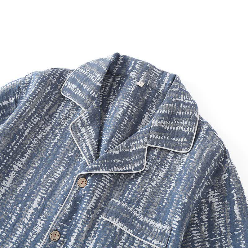 Set pigiama unisex in cotone blu con stampa artistica - image 1