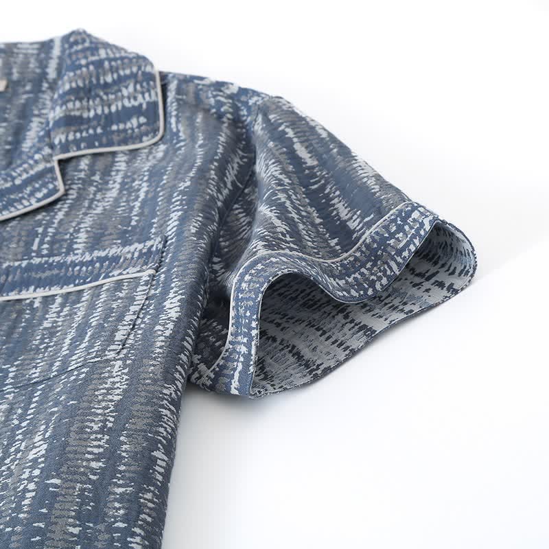 Set pigiama unisex in cotone blu con stampa artistica - image 2