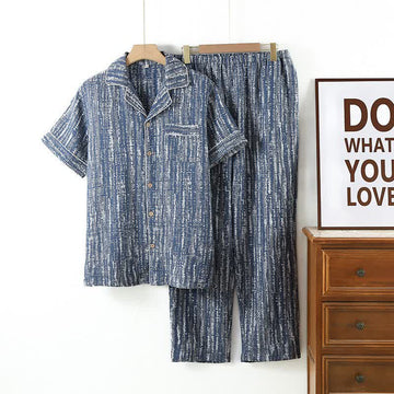 Set pigiama unisex in cotone blu con stampa artistica - Blu - XL - image 0