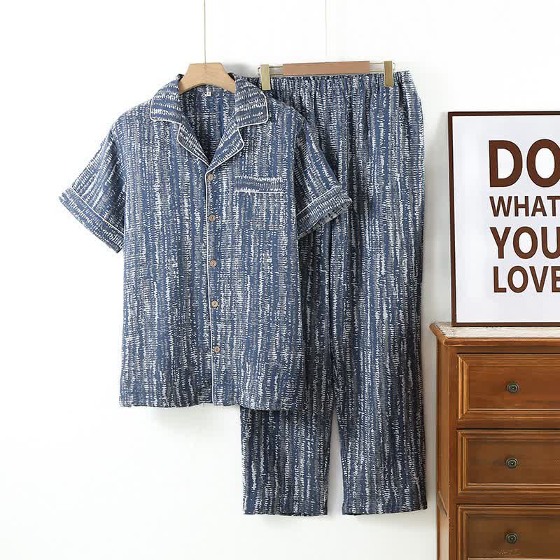 Set pigiama unisex in cotone blu con stampa artistica - Blu - XL - image 0