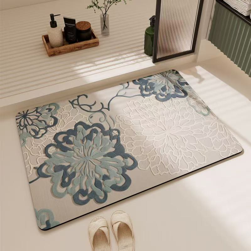 Tappeto da bagno morbido antiscivolo con motivo floreale in rilievo - 60cm x 90cm - image 0