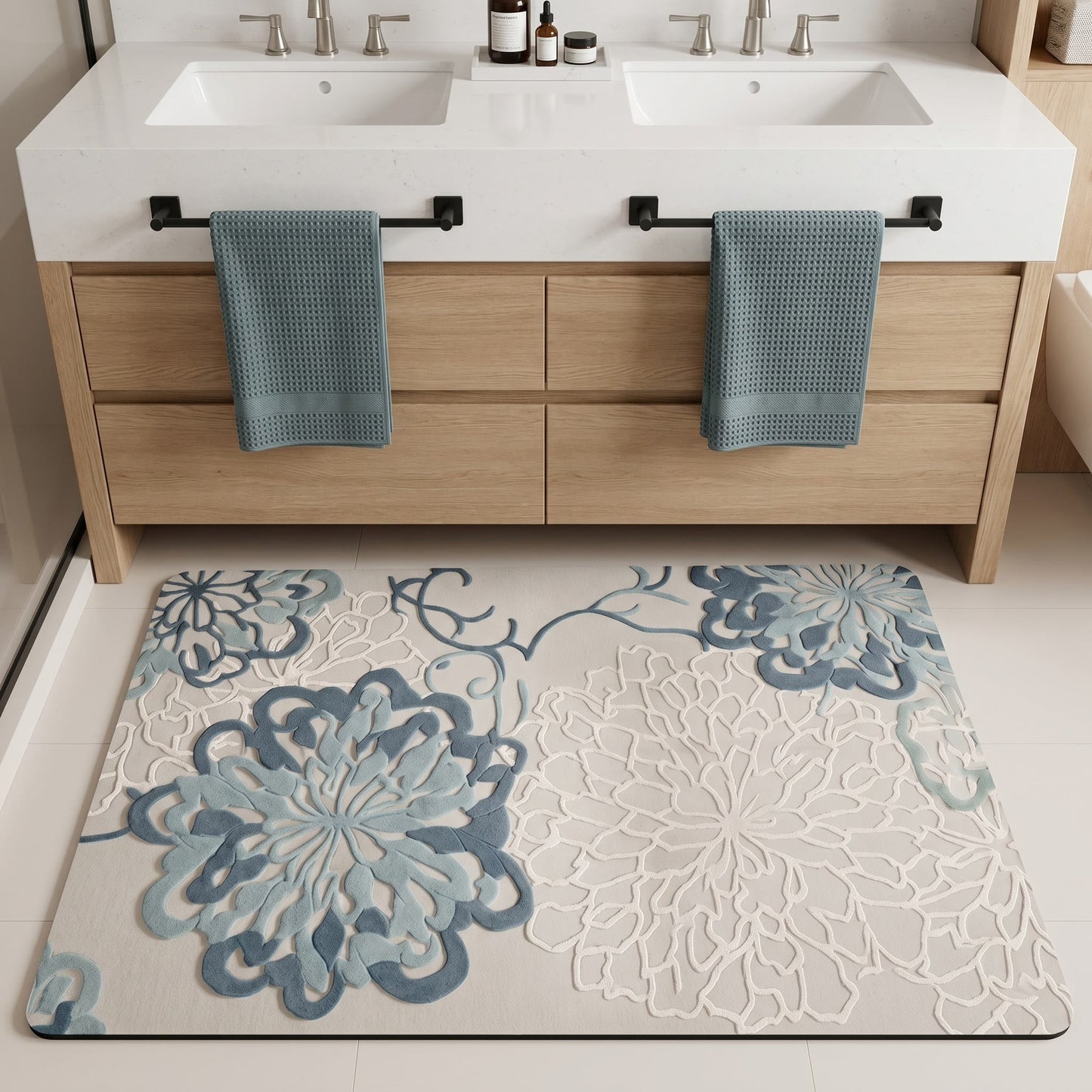 Tappeto da bagno morbido antiscivolo con motivo floreale in rilievo - image 1