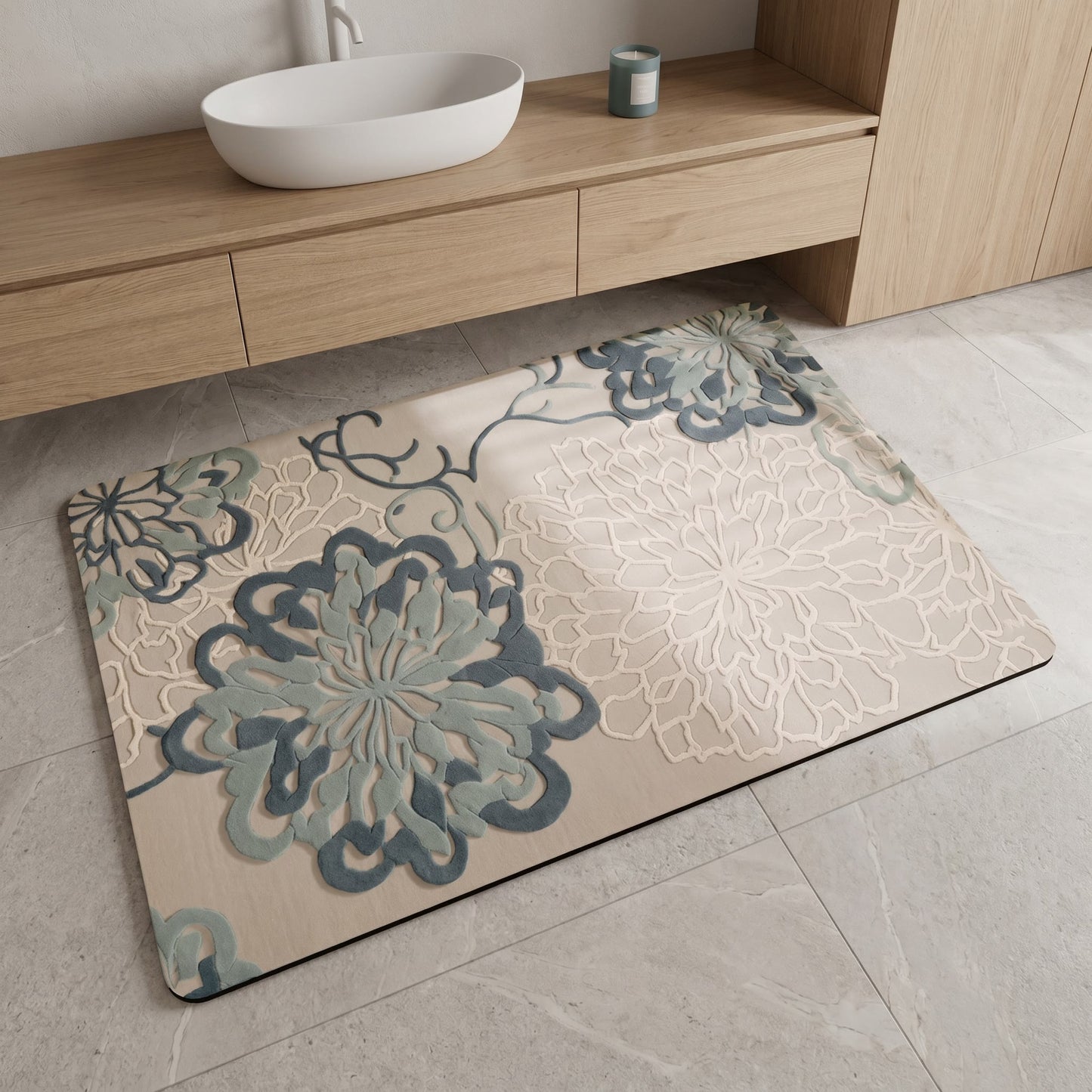 Tappeto da bagno morbido antiscivolo con motivo floreale in rilievo - image 2