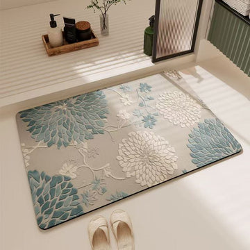 Tappeto da bagno antiscivolo blu vintage con motivo floreale - 60cm x 90cm - image 0