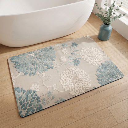 Tappeto da bagno antiscivolo blu vintage con motivo floreale - image 2
