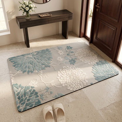 Tappeto da bagno antiscivolo blu vintage con motivo floreale - image 1