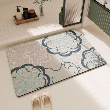 Tappeto da bagno con motivo floreale a filigrana in azzurro tenue - 60cm x 90cm - image 0