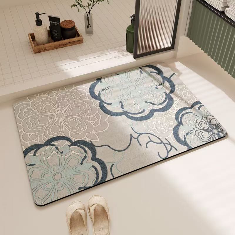 Tappeto da bagno con motivo floreale a filigrana in azzurro tenue - 60cm x 90cm - image 0