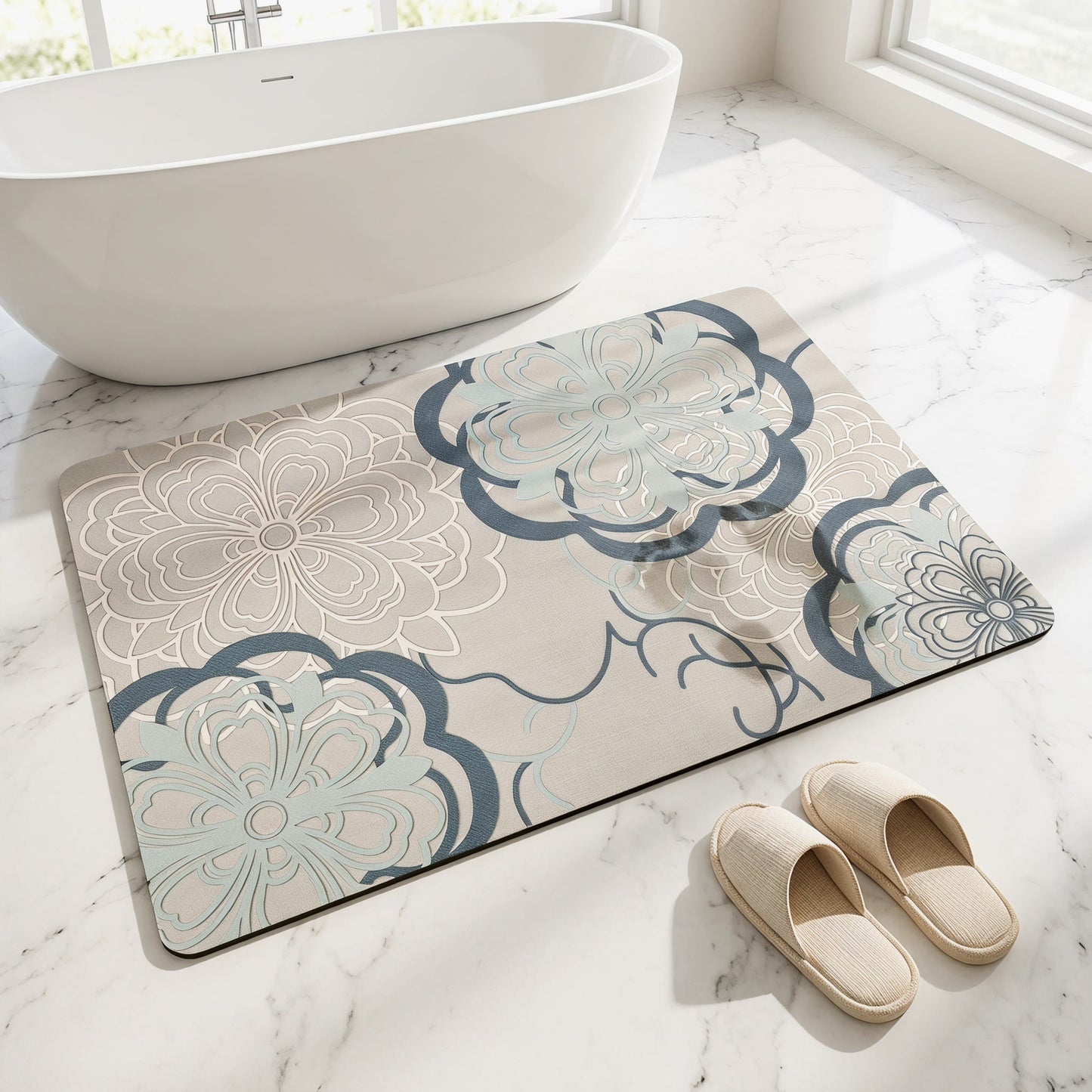 Tappeto da bagno con motivo floreale a filigrana in azzurro tenue - image 1