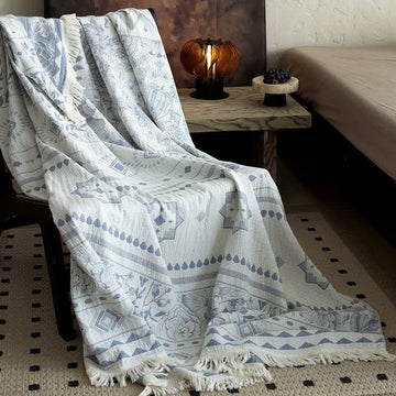 Coperta in cotone con motivo etnico floreale e geometrico - 150cm x 200cm - image 0