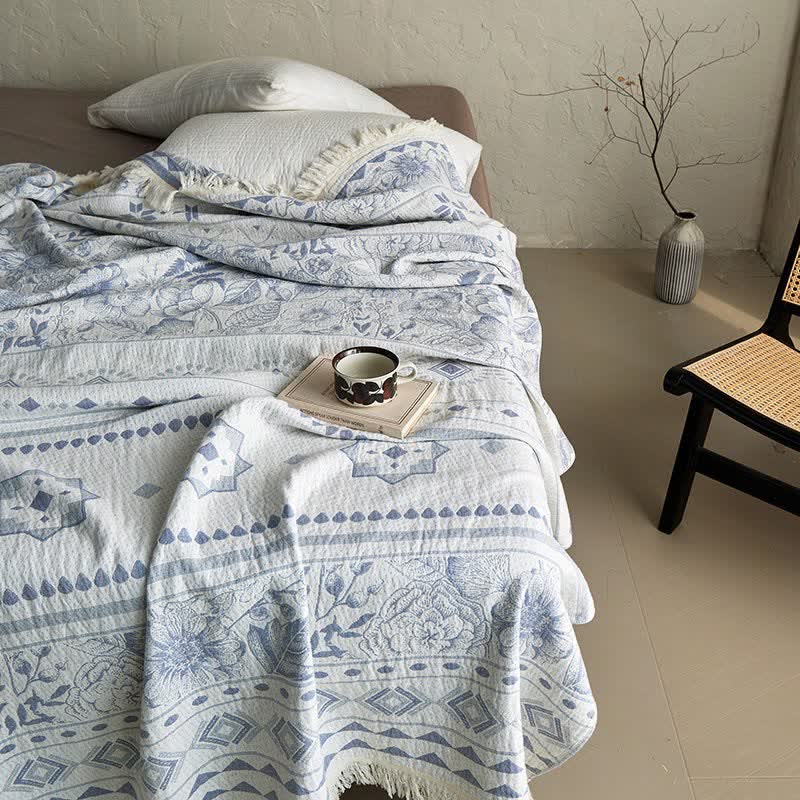 Coperta in cotone con motivo etnico floreale e geometrico - image 7