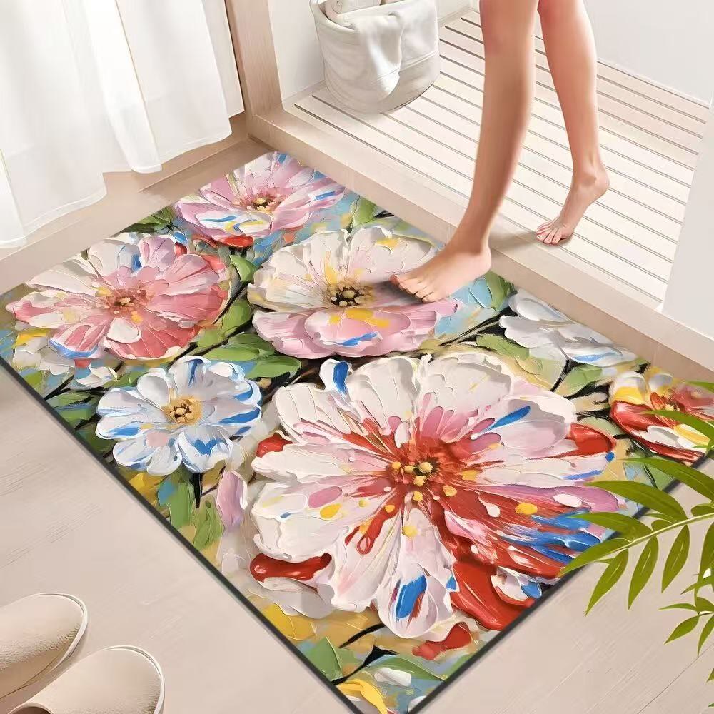 Tappeto da bagno con vivaci dipinti ad olio e motivi floreali - 31" × 120cm - image 0