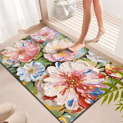 Tappeto da bagno con vivaci dipinti ad olio e motivi floreali - 31" × 120cm - image 0