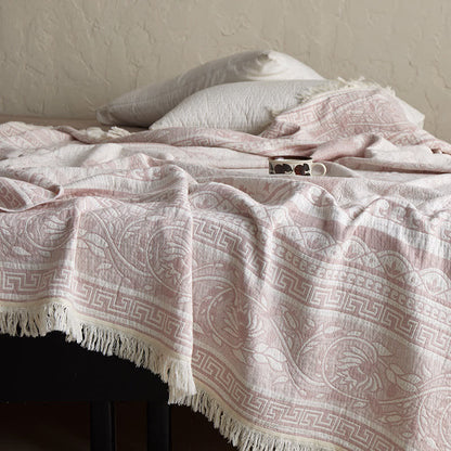 Coperta in cotone rosa con motivo floreale a volute - image 5