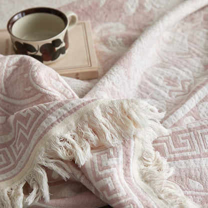 Coperta in cotone rosa con motivo floreale a volute - image 7