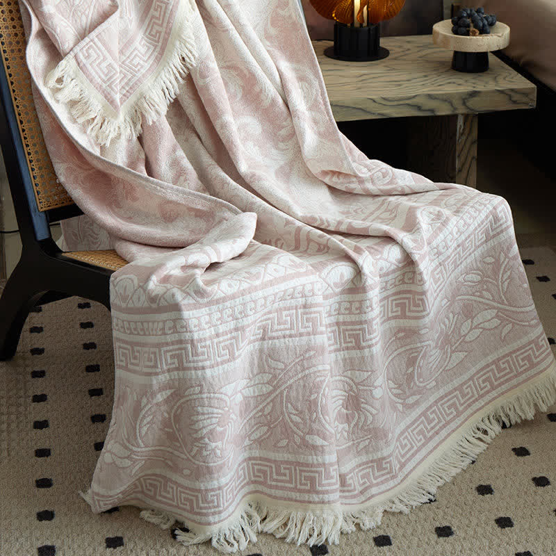 Coperta in cotone rosa con motivo floreale a volute - 150cm x 200cm - image 0