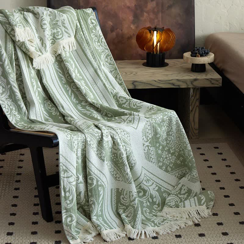Coperta in cotone con motivo paisley damascato - Verde - 150cm x 200cm - image 10