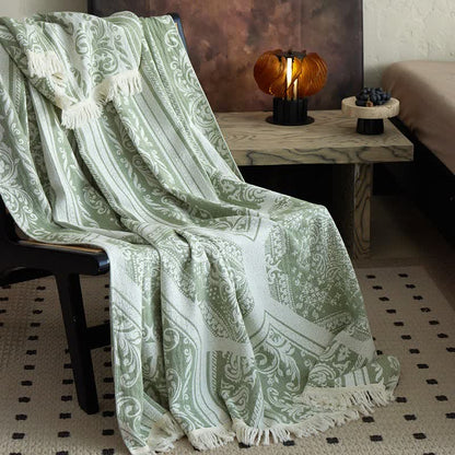 Coperta in cotone con motivo paisley damascato - Verde - 150cm x 200cm - image 10