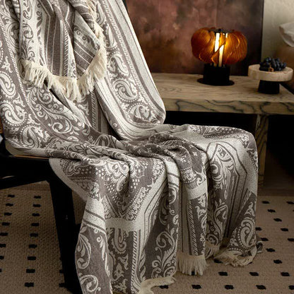 Coperta in cotone con motivo paisley damascato - Grigio - 150cm x 200cm - image 0