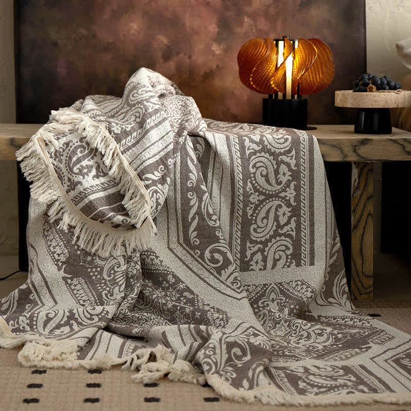 Coperta in cotone con motivo paisley damascato - image 1