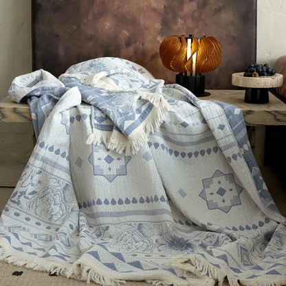 Coperta in cotone con motivo etnico floreale e geometrico - image 1