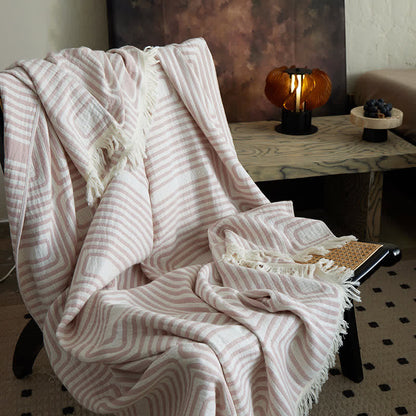Coperta in garza di cotone con motivo a labirinto geometrico - 150cm x 200cm - image 0