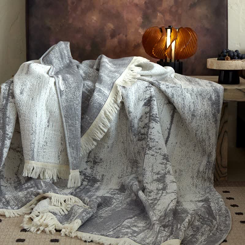 Coperta in garza di cotone con motivo astratto a inchiostro - image 1