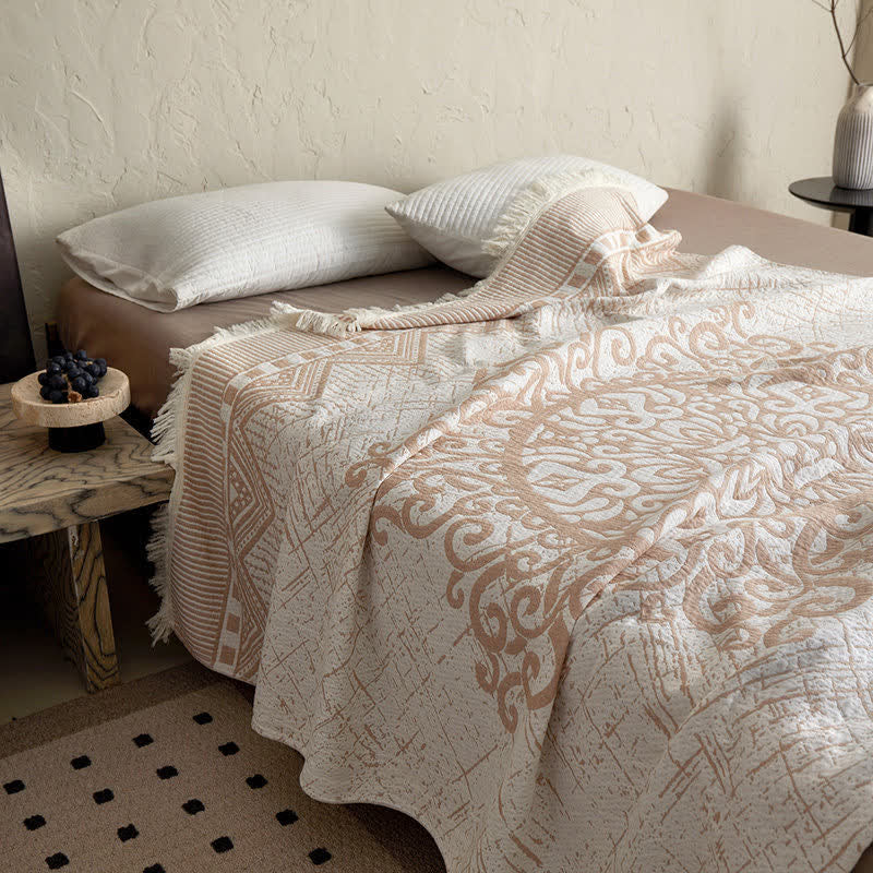 Coperta tribale in garza di cotone con nappe e motivi geometrici - image 5