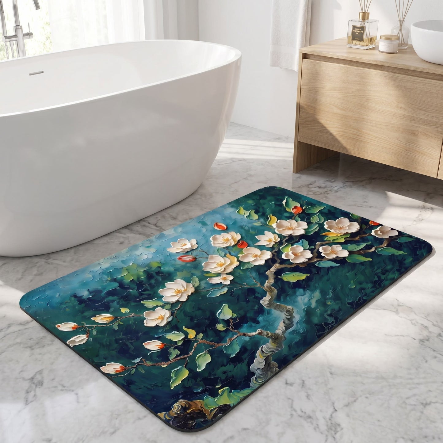 Tappeto da bagno impressionista con magnolia - image 2