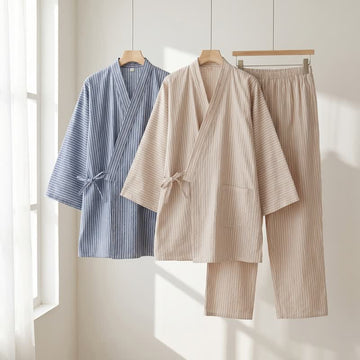 Kimono unisex a righe in garza di cotone - image 0