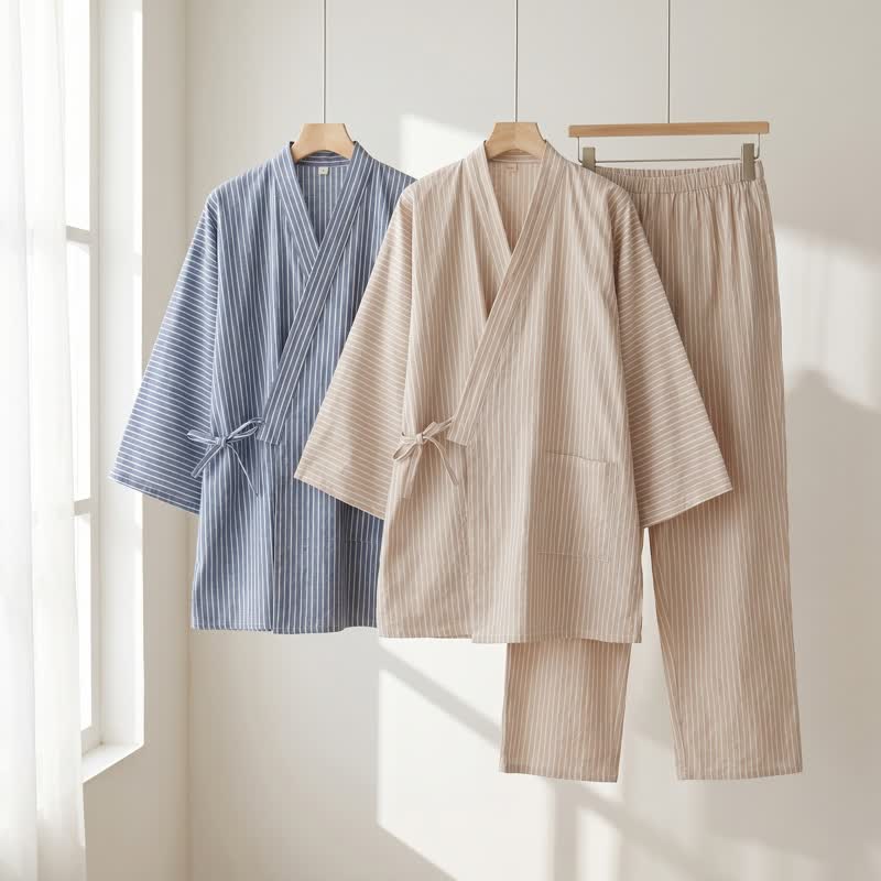 Kimono unisex a righe in garza di cotone - image 0
