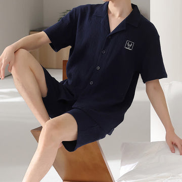 Completo da casa unisex in garza di cotone, ideale per il tempo libero. - Blu navy - 4XL - image 0