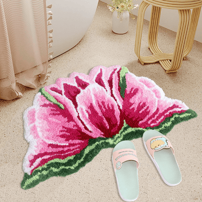 Tappeto da bagno in peluche a forma di tulipano rosa e rosso - 18" × 31" - Rosa - image 0