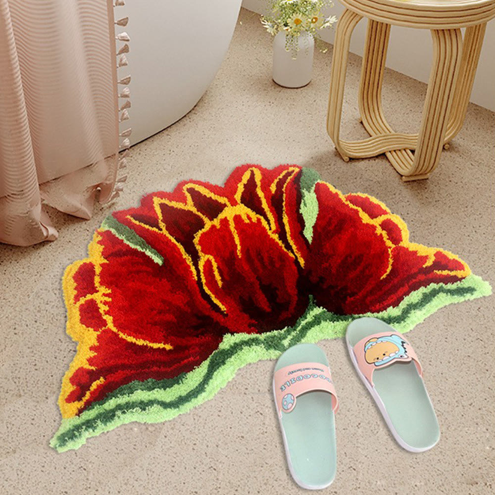 Tappeto da bagno in peluche a forma di tulipano rosa e rosso - 18" × 31" - Rosso - image 2