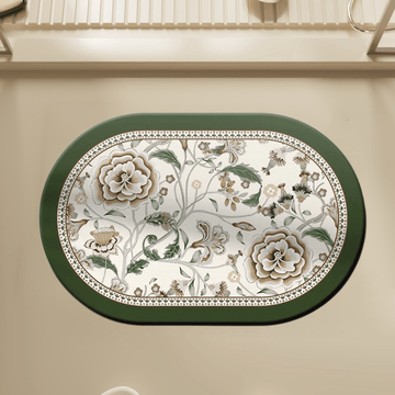 Tappeto ovale vintage da bagno con motivo botanico e floreale. - 60cm x 90cm - image 0