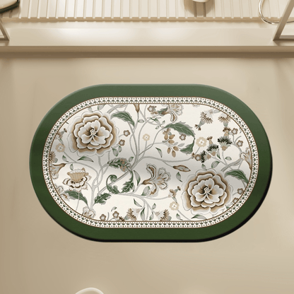 Tappeto ovale vintage da bagno con motivo botanico e floreale. - 60cm x 90cm - image 0