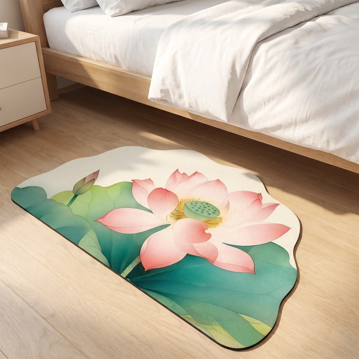 Tappeto da bagno con motivo floreale di loto orientale - image 2