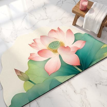 Tappeto da bagno con motivo floreale di loto orientale - image 1