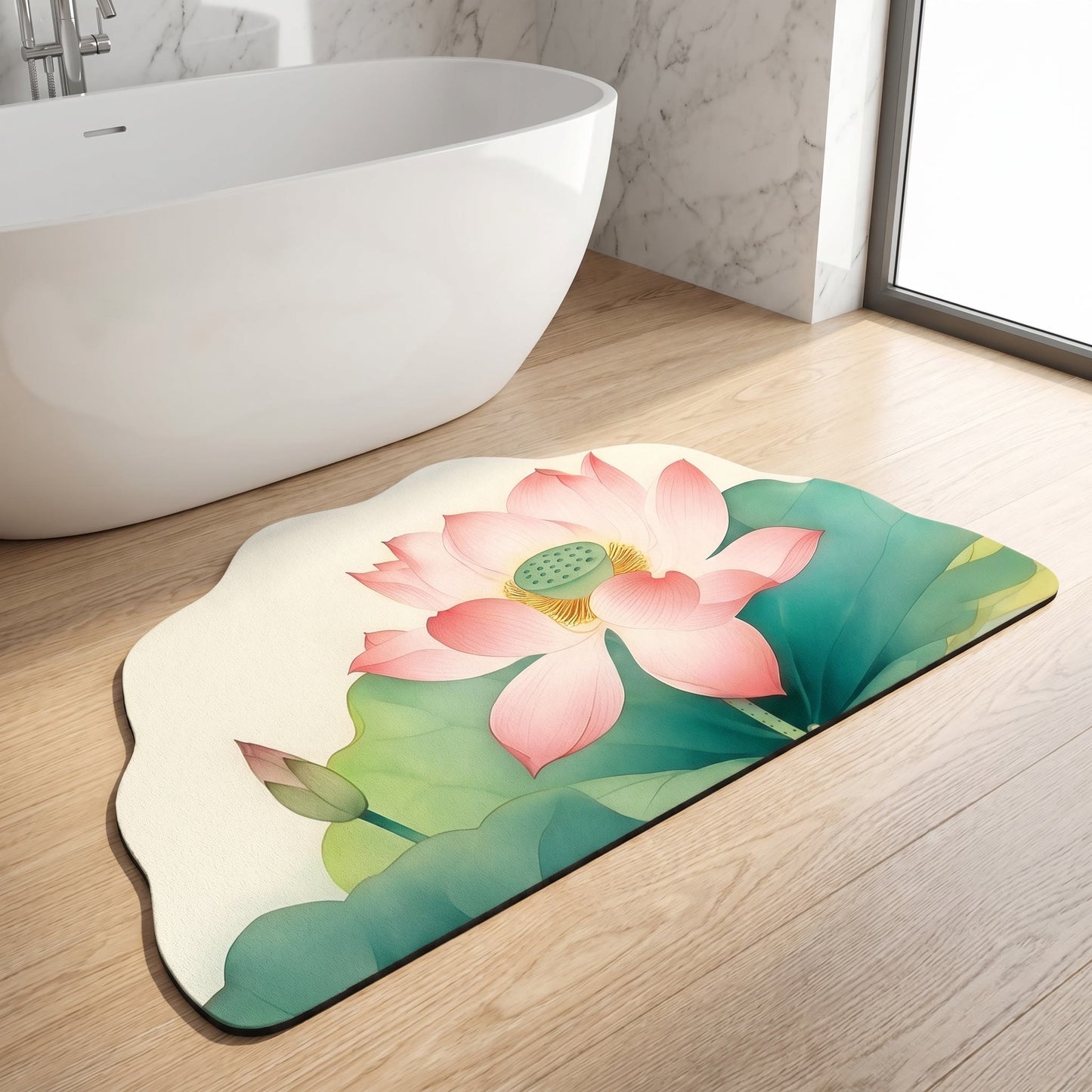 Tappeto da bagno con motivo floreale di loto orientale - image 3